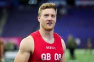 Quarterback Will Levis of Kentucky looks on during the NFL Combine at Lucas Oil Stadium on March 04, 2023, in Indianapolis, Indiana.